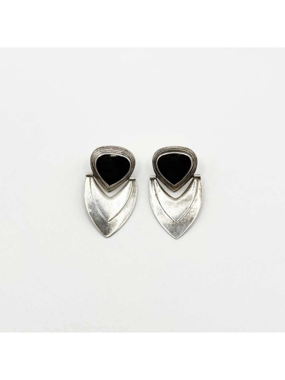 Black Onyx Gemstone & Sterling Silver Door Knocker Dangle Drop Earrings